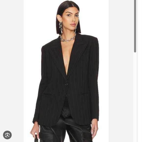 Smythe | 90's Blazer Oversized Black Pinstripe Jacket Single Button Size M - Picture 2 of 10